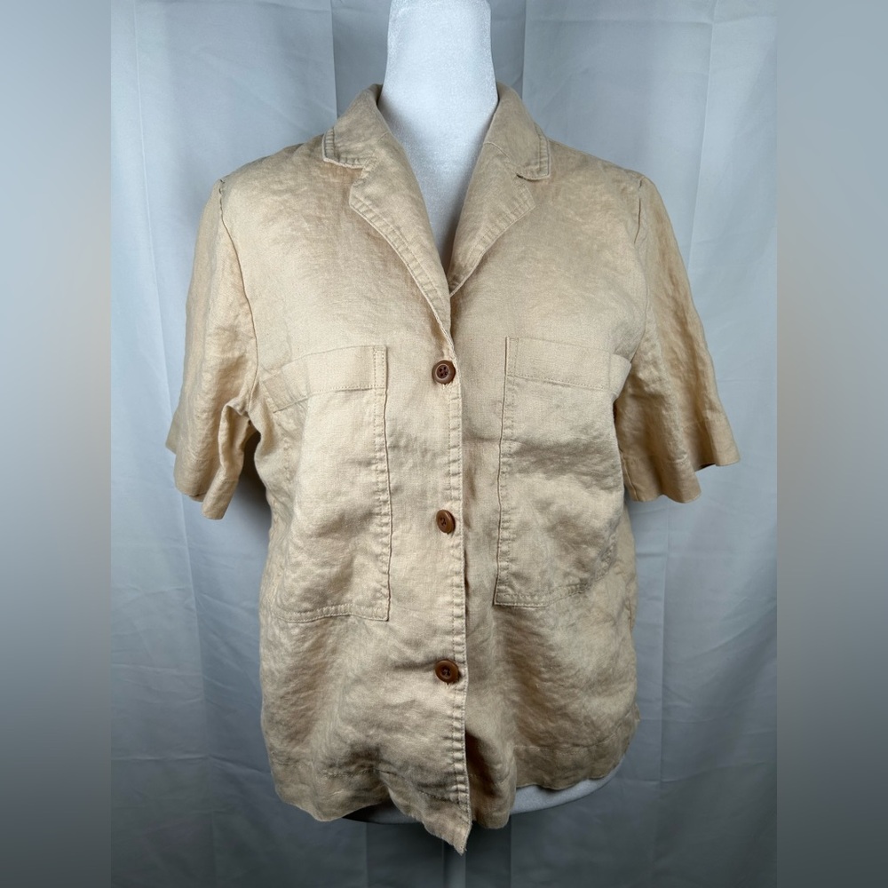 Everlane Linen Crop Button Shirt Women’s Small Beige Safari Vacation